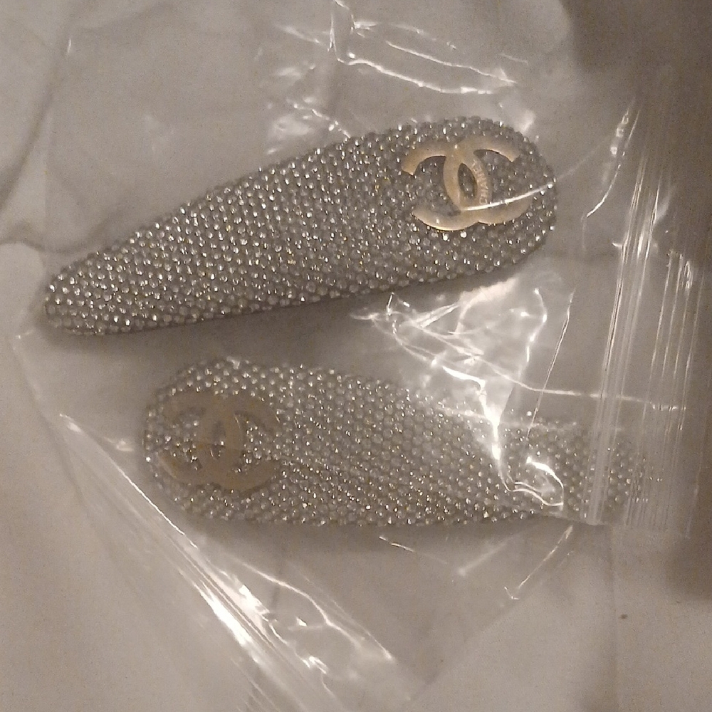 Chanel Gold and Silver Crystal Hair Clips